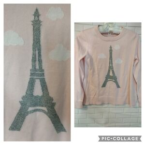 Crewcut Silver Metallic Eiffel Tower Pink Sweater